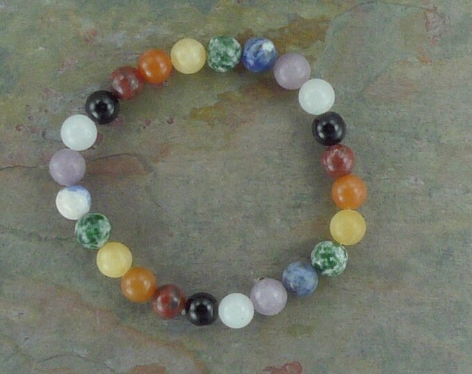 10x Chakra Stretch Bracelet All Natural Semi-Precious Stones Healing Metaphysical