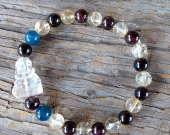 CITRINE GARNET APATITE w/ Rock Quartz Buddha Chakra Stretch Bracelet All Natural Semi-Precious Stones Healing Metaphysical