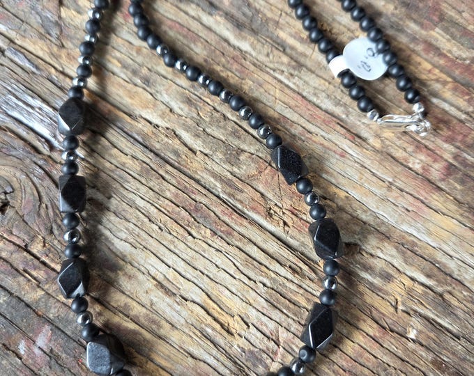 Matte Black Onyx Hematite Sterling Silver Necklace