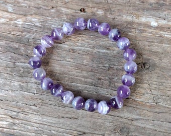 AMETHYST (Chevron) Chakra Stretch Bracelet All Natural Semi-Precious Stones Healing Metaphysical