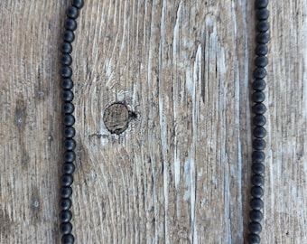 MATTE BLACK ONYX Beaded Necklace Sterling Silver