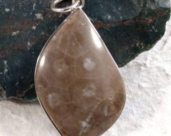 PETOSKEY Stone STATEMENT PENDANT Sterling Silver