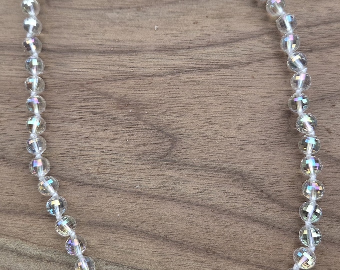 Faceted ROCK QUARTZ AB Coated Stone Natural Gemstone Sterling Silver Necklace