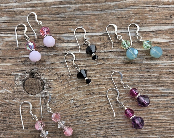 5 Pairs Swarovski Crystal Colorful Wedding Prom Everyday Sterling Silver Earrings