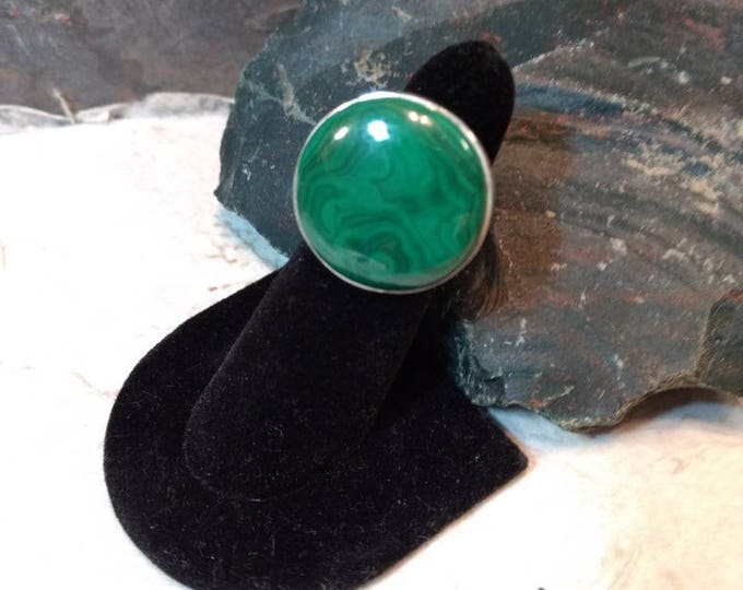 MALACHITE Stone STATEMENT Ring Sterling Silver STUNNING Size 7