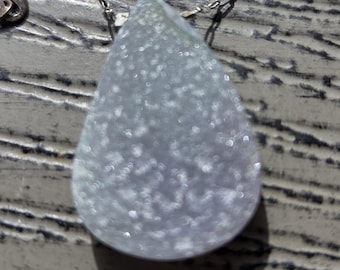 Natural DRUZY Agate Tear Drop Pendant on Sterling Silver Chain Necklace