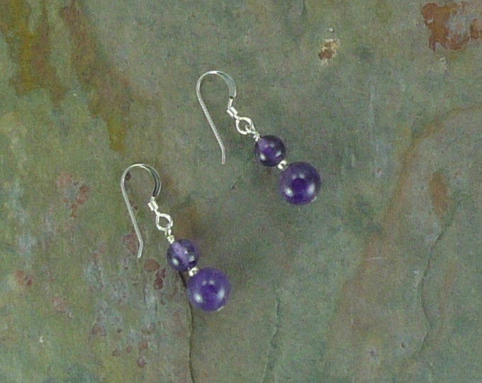 Amethyst Gemstone Earrings Sterling Silver Natural Stone