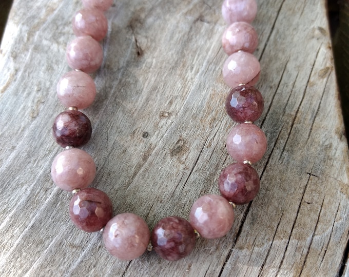 STRAWBERRY QUARTZ Faceted Chakra Necklace All Natural Semi-Precious Stones Healing Metaphysical