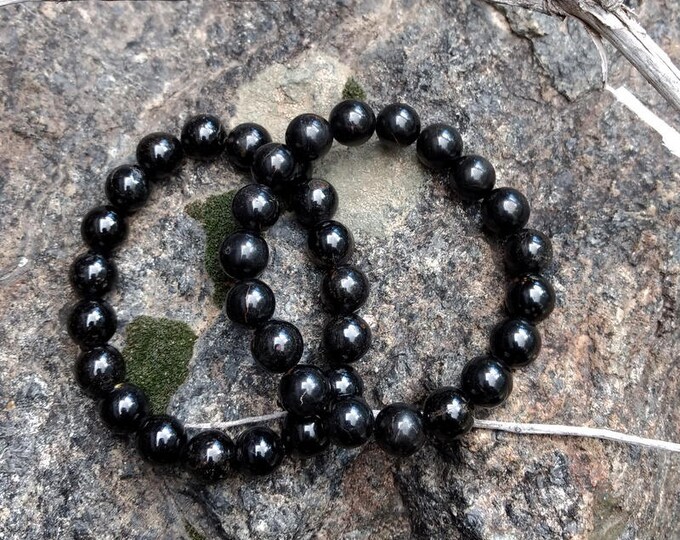 BLACK TOURMALINE Chakra Stretch Bracelet All Natural Semi-Precious Stones Healing Metaphysical