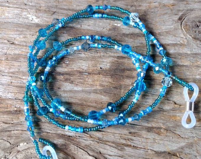 SALE: Pretty BLUES Glass & Swarovski Crystal Beads Eyeglass Chain