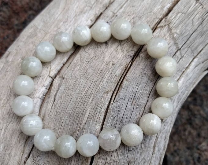 MOONSTONE (WHITE) Chakra Stretch Bracelet All Natural Semi-Precious Stones Healing Metaphysical