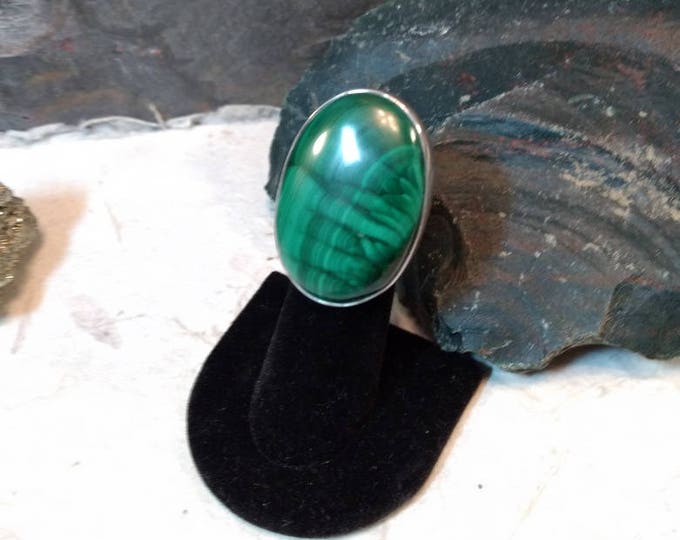 MALACHITE Stone STATEMENT Ring Sterling Silver STUNNING Size 7