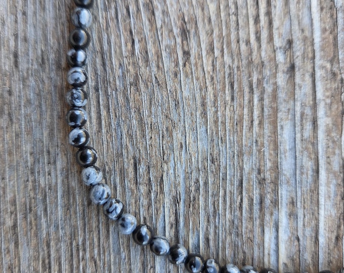 SNOWFLAKE OBSIDIAN Small Round Bead Necklace All Natural Semi-Precious Stones Healing Metaphysical