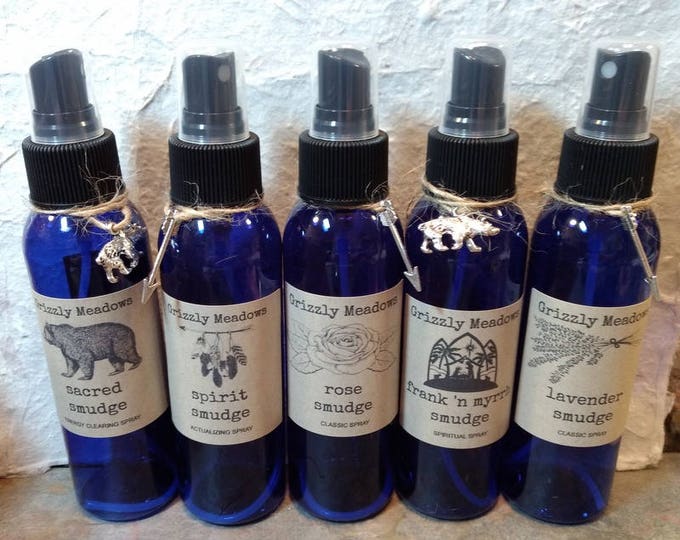 5 Mixed SMUDGE SPRAYS - Energy Clearing Mist - Smoke-Free Alternative Smudging, Includes: Sacred, Spirit, Rose, Lavender & Frank 'n Myrrh