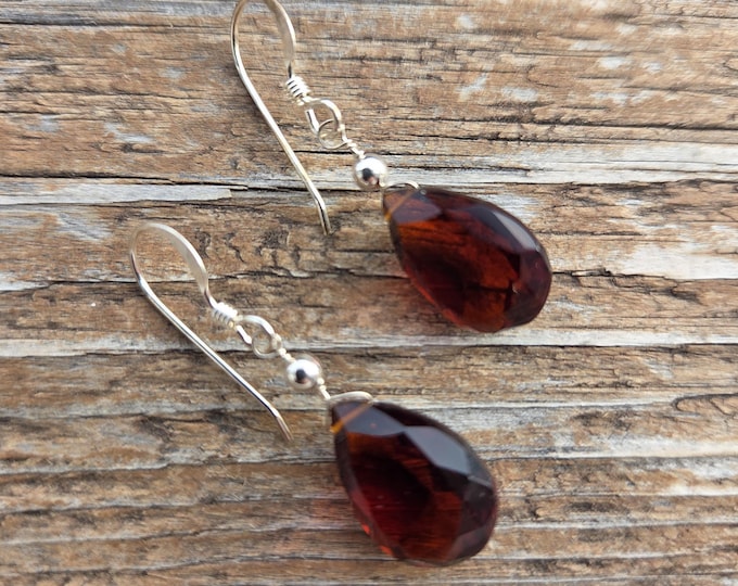 GARNET ~ Faceted Teardrops Gemstone Earrings Sterling Silver Natural Stone