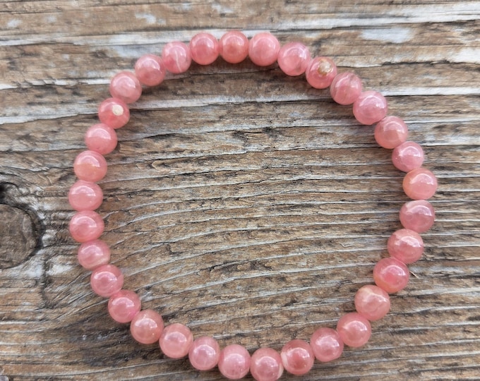 RHODOCROSITE Chakra Stretch Bracelet All Natural Semi-Precious Stones Healing Metaphysical