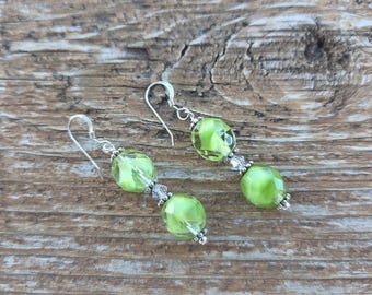 SALE: Vintage German Glass and Swarovski w/ Sterling Silver Earrings