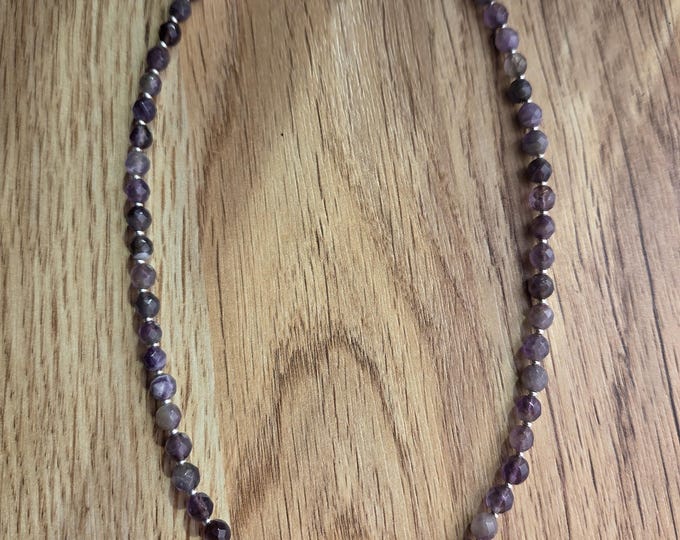 Amethyst Faceted Natural Gemstone Sterling Silver Necklace
