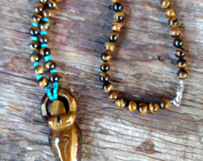 Tiger Eye (Brown) Turquoise Goddess Necklace All Natural Semi-Precious Stones Healing Metaphysical