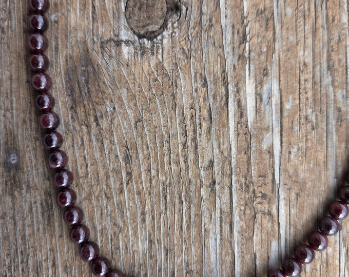 GARNET Bead Sterling Silver Necklace