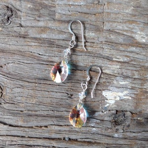 Clear Aurora Borealis Swarovski Crystal Clear AB Colorful Wedding Prom Sterling Earrings