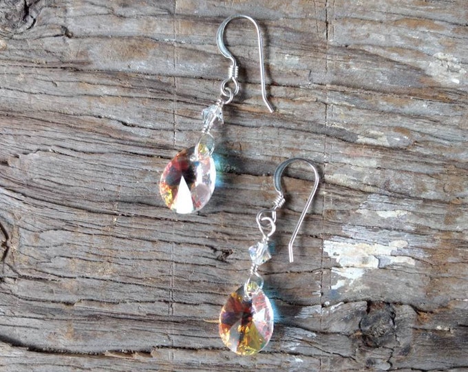 Clear Aurora Borealis Swarovski Crystal Clear AB Colorful Wedding Prom Sterling Earrings