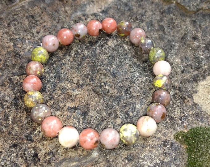 LEPIDOLITE (PINK) Chakra Stretch Bracelet All Natural Semi-Precious Stones Healing Metaphysical