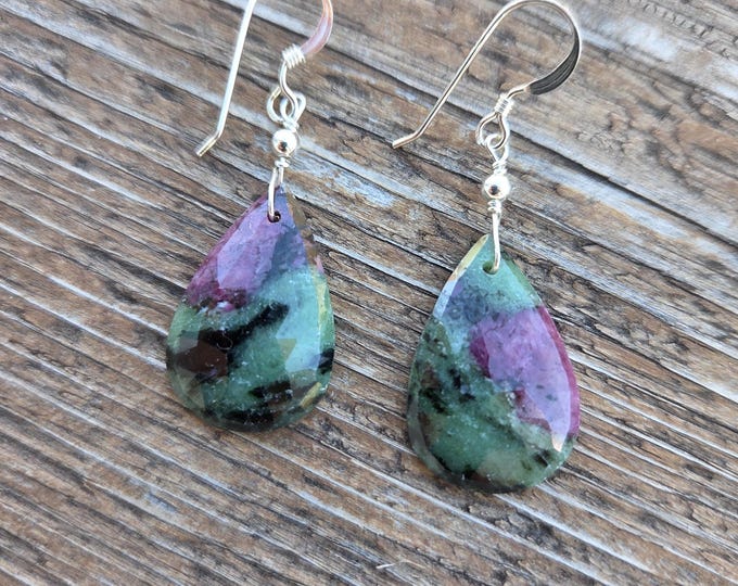 RUBY ZOISITE Gemstone Earrings Sterling Silver Natural Stone