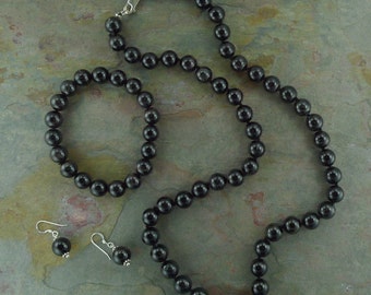 SET: BLACK TOURMALINE Chakra Necklace Bracelet Earrings All Natural Semi-Precious Stones Healing Metaphysical