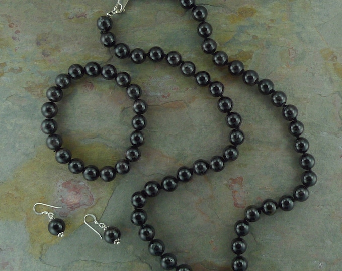 SET: BLACK TOURMALINE Chakra Necklace Bracelet Earrings All Natural Semi-Precious Stones Healing Metaphysical