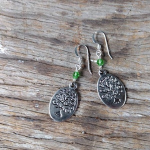 Boucles d&#39;oreilles en argent sterling avec cristaux Swarovski et pendentif arbre de vie en étain VERT
