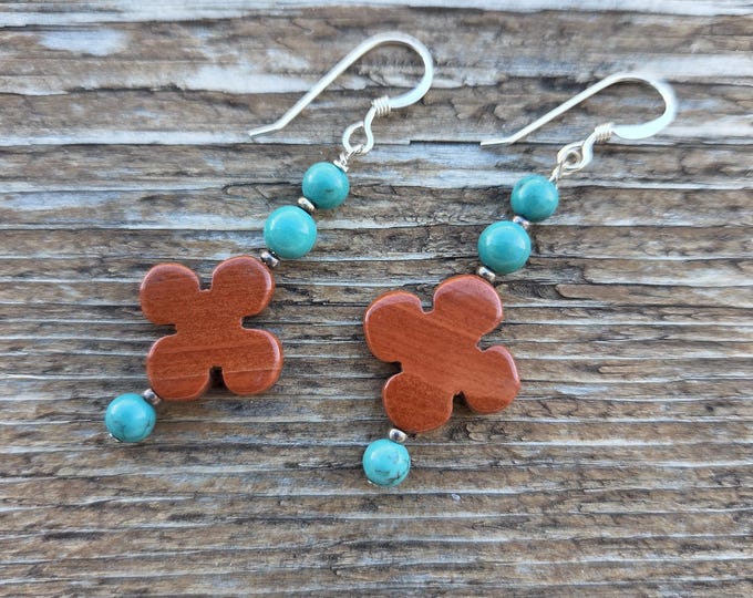 RED JASPER TURQUOISE Gemstone Earrings Sterling Silver Natural Stone