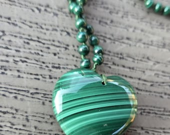 Malachite Heart Beaded Necklace