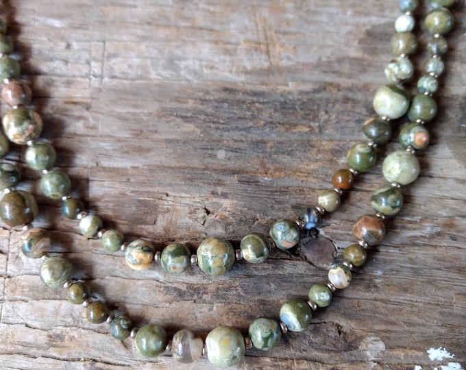 RHYOLITE 2 Stranded Beaded Necklace All Natural Semi-Precious Stones Sterling Silver