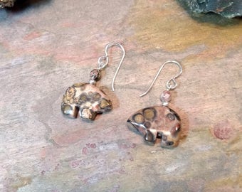 LEOPARDSKIN JASPER Bear Fetish Zuni Gemstone Earrings Sterling Silver