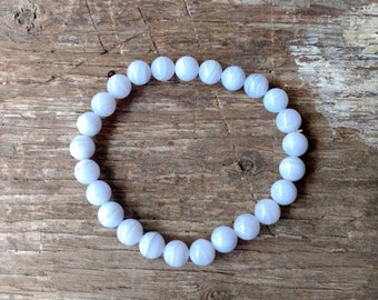 BLUE LACE AGATE Chakra Stretch Bracelet All Natural Semi-Precious Stones Healing Metaphysical