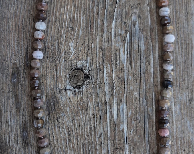 PETRIFIED WOOD MONTANA Faceted Rondelle Bead Sterling Silver Necklace