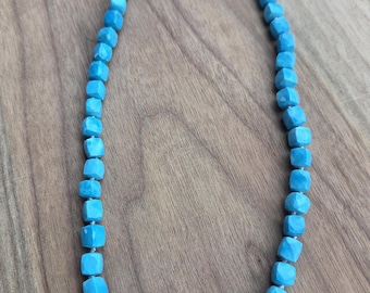 ARIZONA BEAUTIFUL TURQUOISE Sleeping Beauty Faceted Cube Gemstone Sterling Silver Necklace