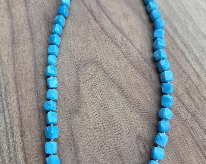 ARIZONA BEAUTIFUL TURQUOISE Sleeping Beauty Faceted Cube Gemstone Sterling Silver Necklace