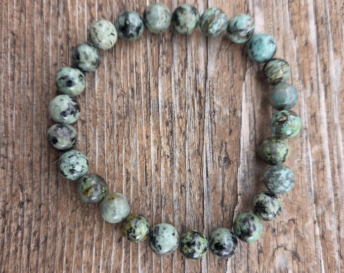 AFRICAN TURQUOISE Chakra Stretch Bracelet All Natural Semi-Precious Stones Healing Metaphysical