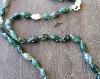 MOSS AGATE Knotted Beaded NECKLACE