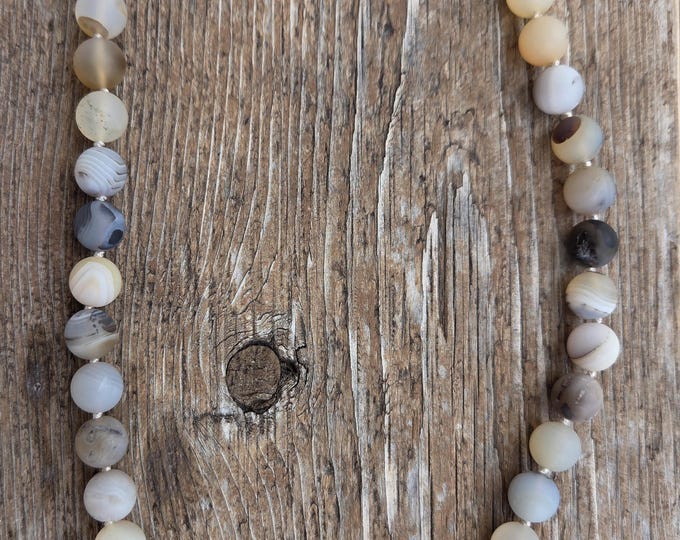 MONTANA AGATE Frosted BIG Beaded Necklace, Sterling Silver Necklace