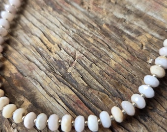 Pink Peruvian Opal Faceted Natural Gemstone Sterling Silver Necklace