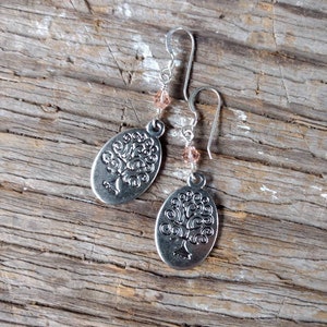Boucles d&#39;oreilles en argent sterling avec breloques en étain PEACH et cristaux Swarovski