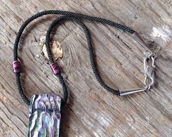 SALE: Gorgeous DICHROIC GLASS Pendant & Beads w/ Hand Knotted Silk Braided Necklace