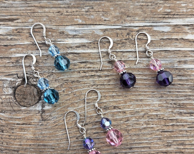 3 Pairs Swarovski Crystal Colorful Wedding Prom Everyday Sterling Silver Earrings