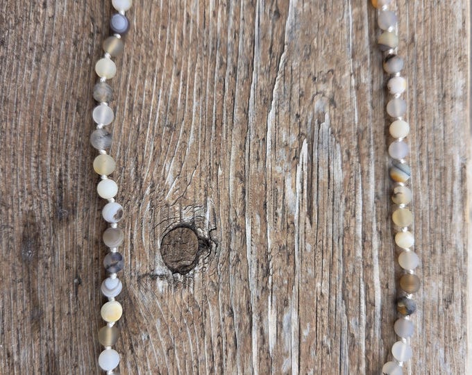 MONTANA AGATE Frosted Beaded Necklace, Sterling Silver Necklace