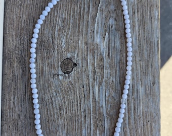 BLUE LACE AGATE Small Round Bead Necklace All Natural Semi-Precious Stones Healing Metaphysical