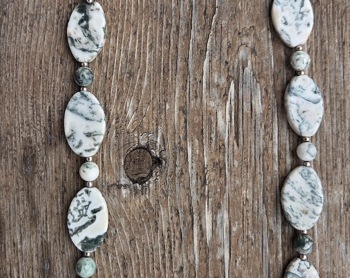 Tree Agate Large Bead Necklace All Natural Semi-Precious Stones Healing Metaphysical