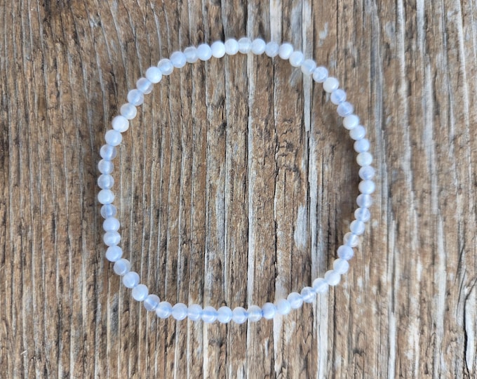 BLUE LACE AGATE Small Bead Chakra Stretch Bracelet All Natural Semi-Precious Stones Healing Metaphysical